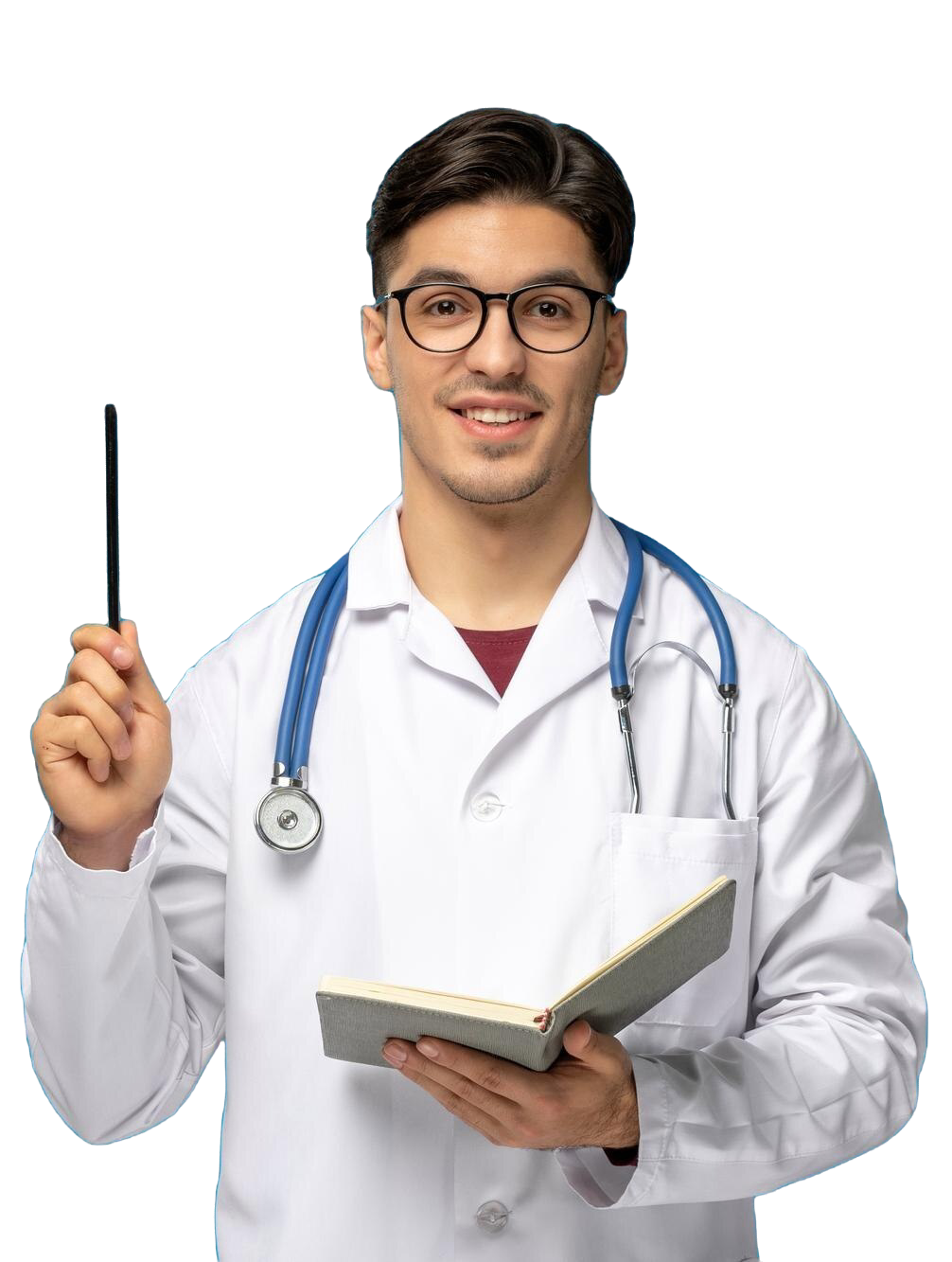 doctors-day-cute-young-handsome-man-lab-coat-glasses-excitingly-holding-pen-book